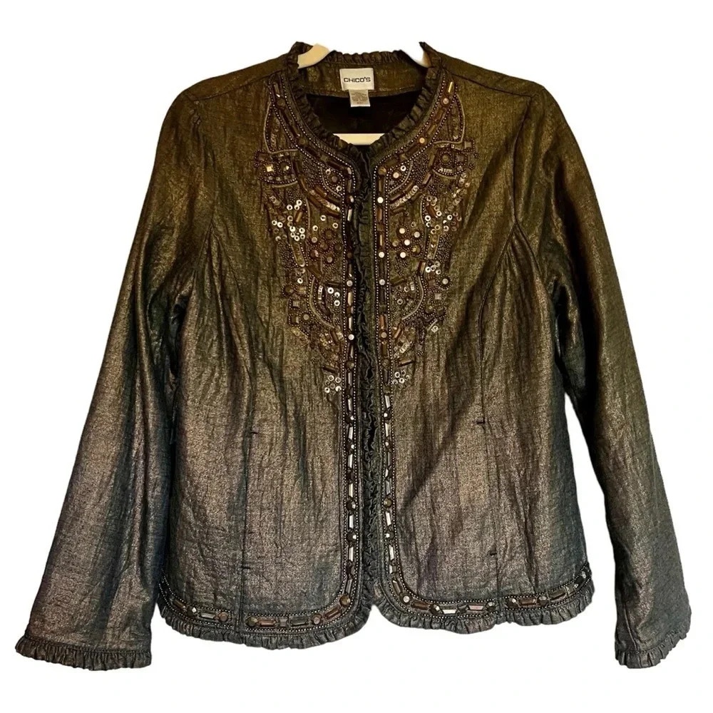 Chico”s Golden Trinket Royalty Beaded Jacket‎ Size Medium
